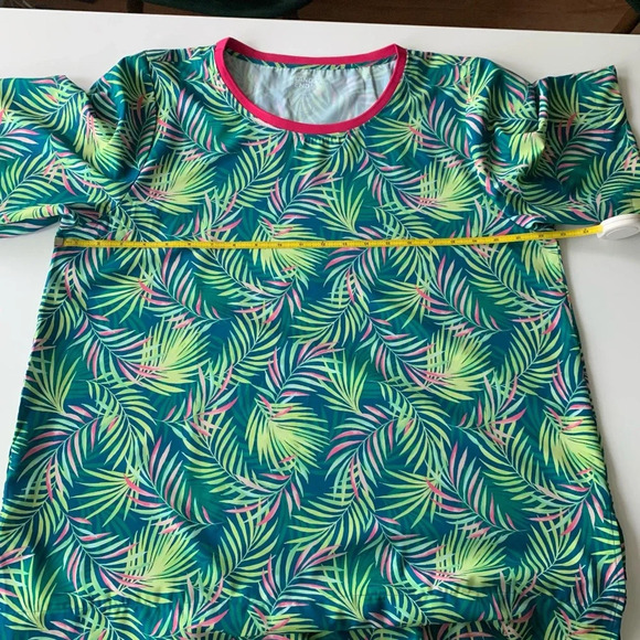 Lands' End 365 Tunic Palm Print Baltic Teal Pink Green Size L (14-16) - Picture 3 of 8